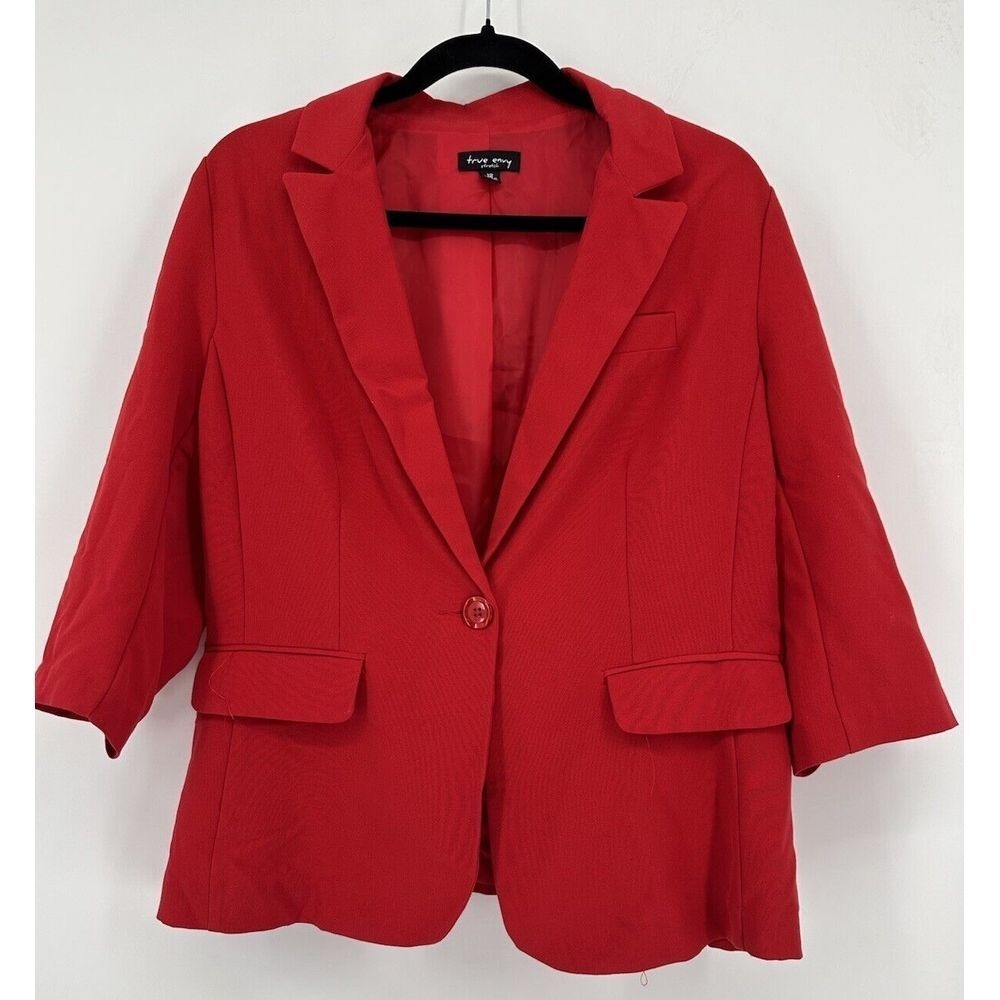 True Envy Stretch Jacket Womens 12 Blazer Red Button  Tucked‎ Sleeve